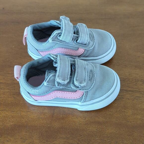 VANS Old Skool Velcro grey/pink toddler size 4 - Picture 2 of 6